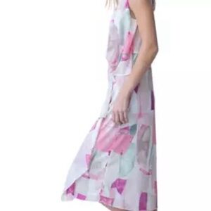 Pink and White Geometric Print Dress